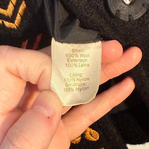 Carson Wool Coat with Embroidery Black Yellow Orange Red Fully Lined - Picture 7 of 8